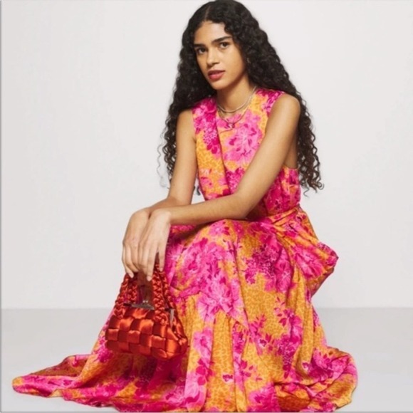 Ted Baker Floral Maxi dress size 1 pink orange tiered - Picture 3 of 13